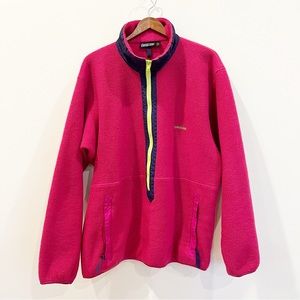 Vintage Patagonia 90s Fleece 1/2 Zip Pullover Size XL Pink Marsupial Zip Pocket